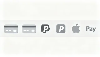 Trusted payment method badges (Visa, Mastercard, PayPal, crypto, etc.)